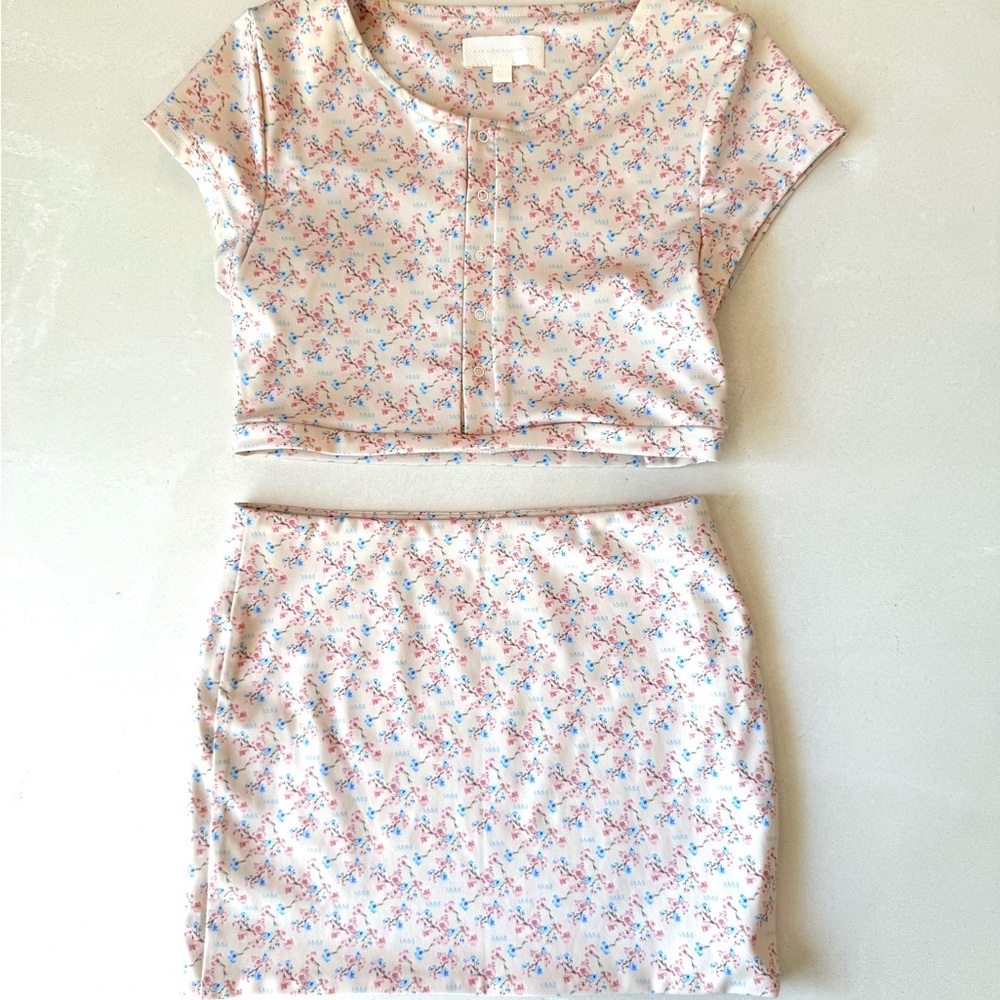 Floral Mini Skirt in Light Pink - Women Skirts Mini
